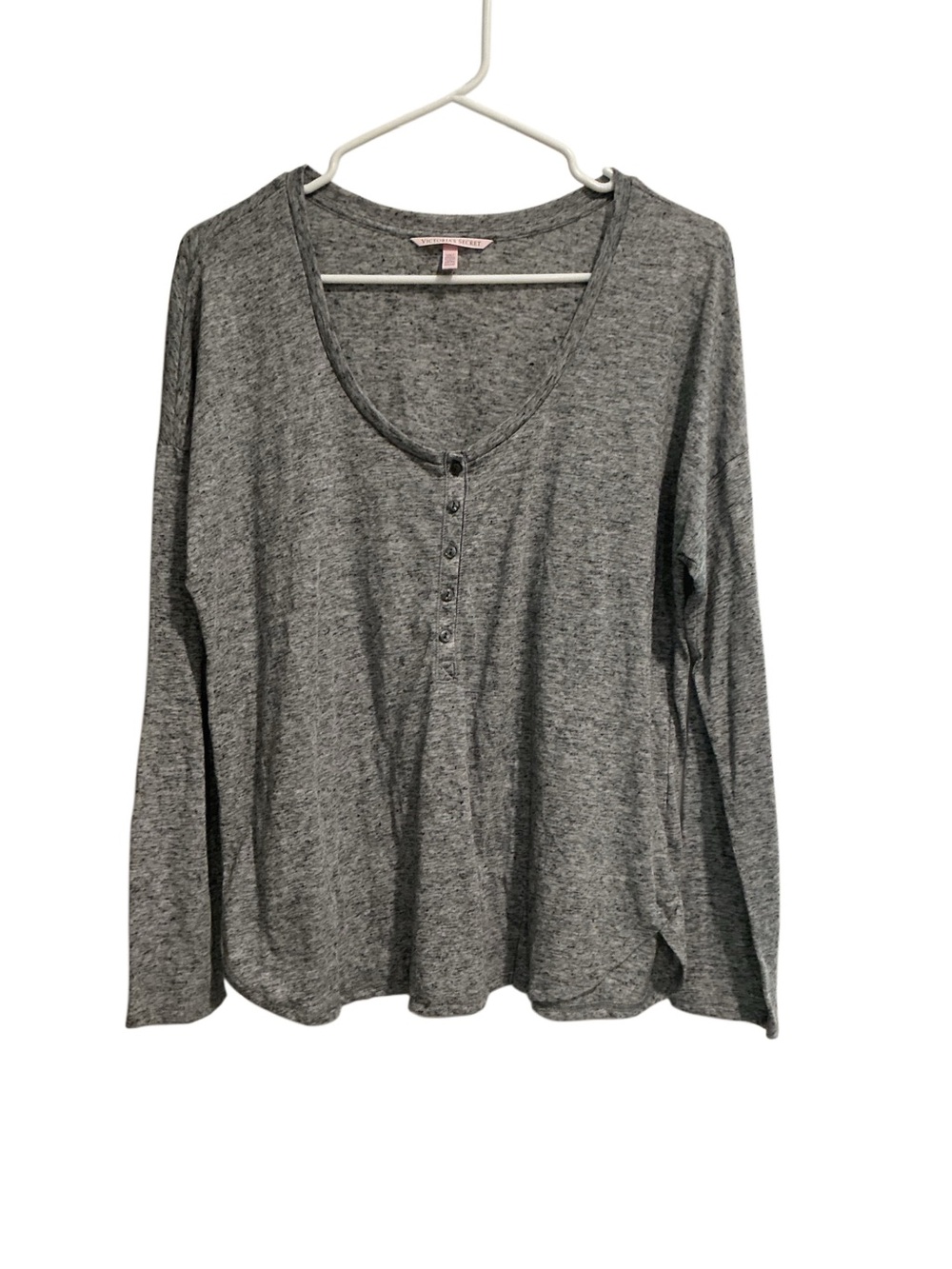 Victoria’s Secret Henley Pajama Top Heather Gray Long Sleeve